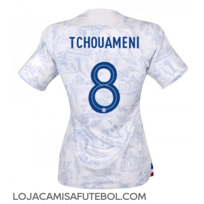 Camisa de Futebol França Aurelien Tchouameni #8 Equipamento Secundário Mulheres Mundo 2022 Manga Curta
